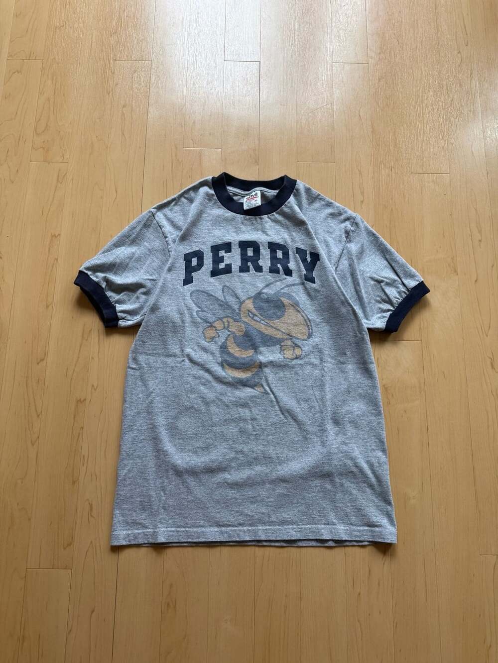 90s Anvil Perry Mascot Ringer T-Shirt Size M Gray